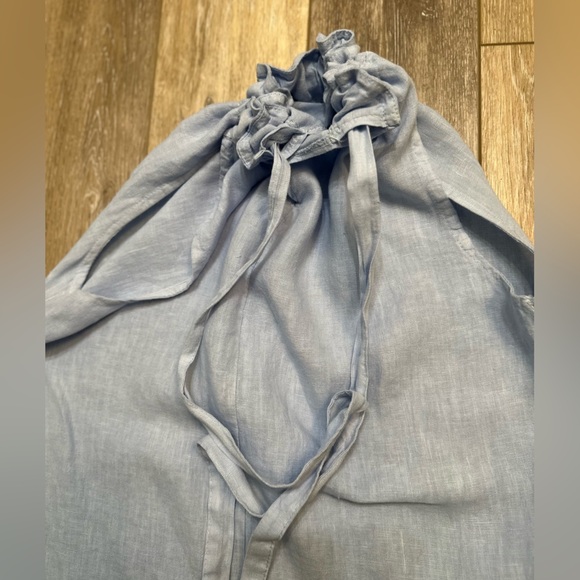 🛍️ light blue 100% Linen  dress with adjustable neck line - Picture 3 of 10